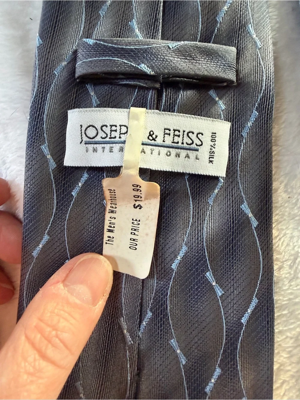 Classic Black Men's Tie with Subtle Blue Wave Pattern - Joseph & Feiss - NWT